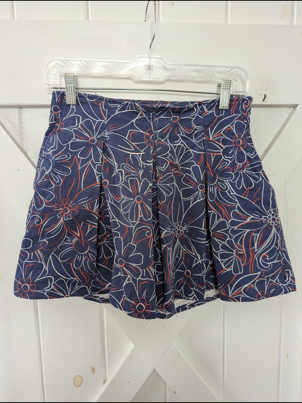 Anthropologie Navy Floral-Print Skort with Coral Accents